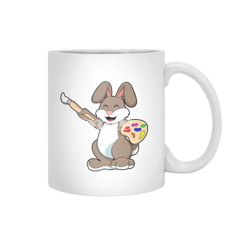 Rabbit as Painter with Brush & Paint Beyaz Kupa
