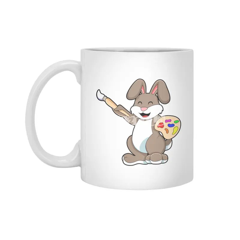 Rabbit as Painter with Brush & Paint Beyaz Kupa