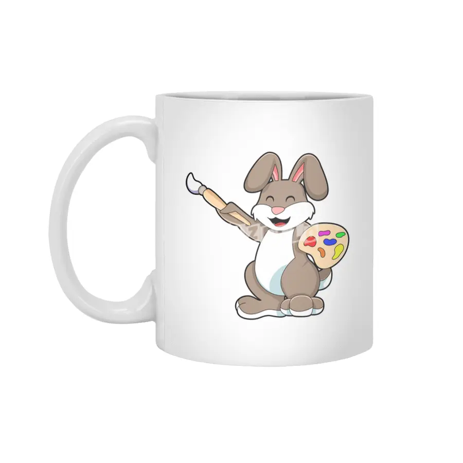 Rabbit as Painter with Brush & Paint Beyaz Kupa
