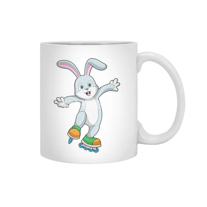 Rabbit as Skater with Inline skates Beyaz Kupa