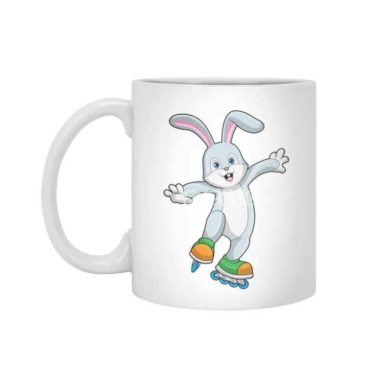 Rabbit as Skater with Inline skates Beyaz Kupa
