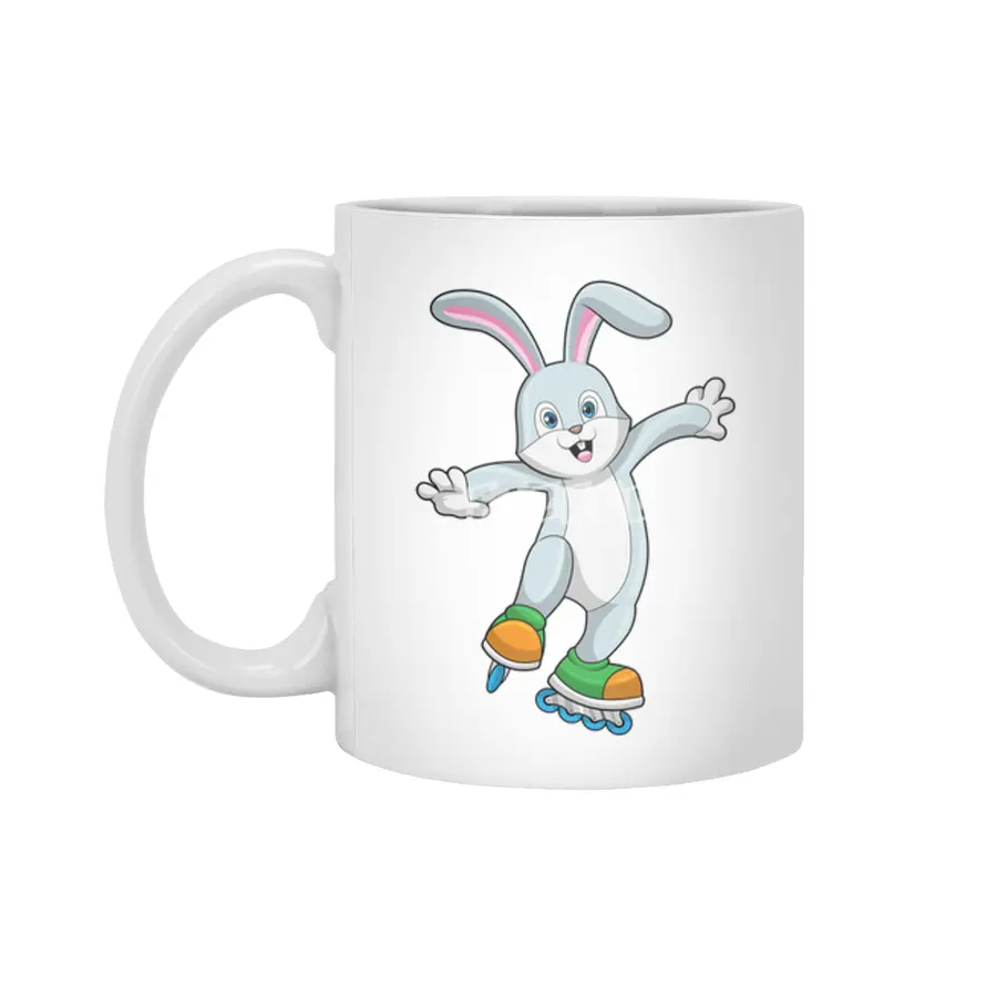 Rabbit as Skater with Inline skates Beyaz Kupa