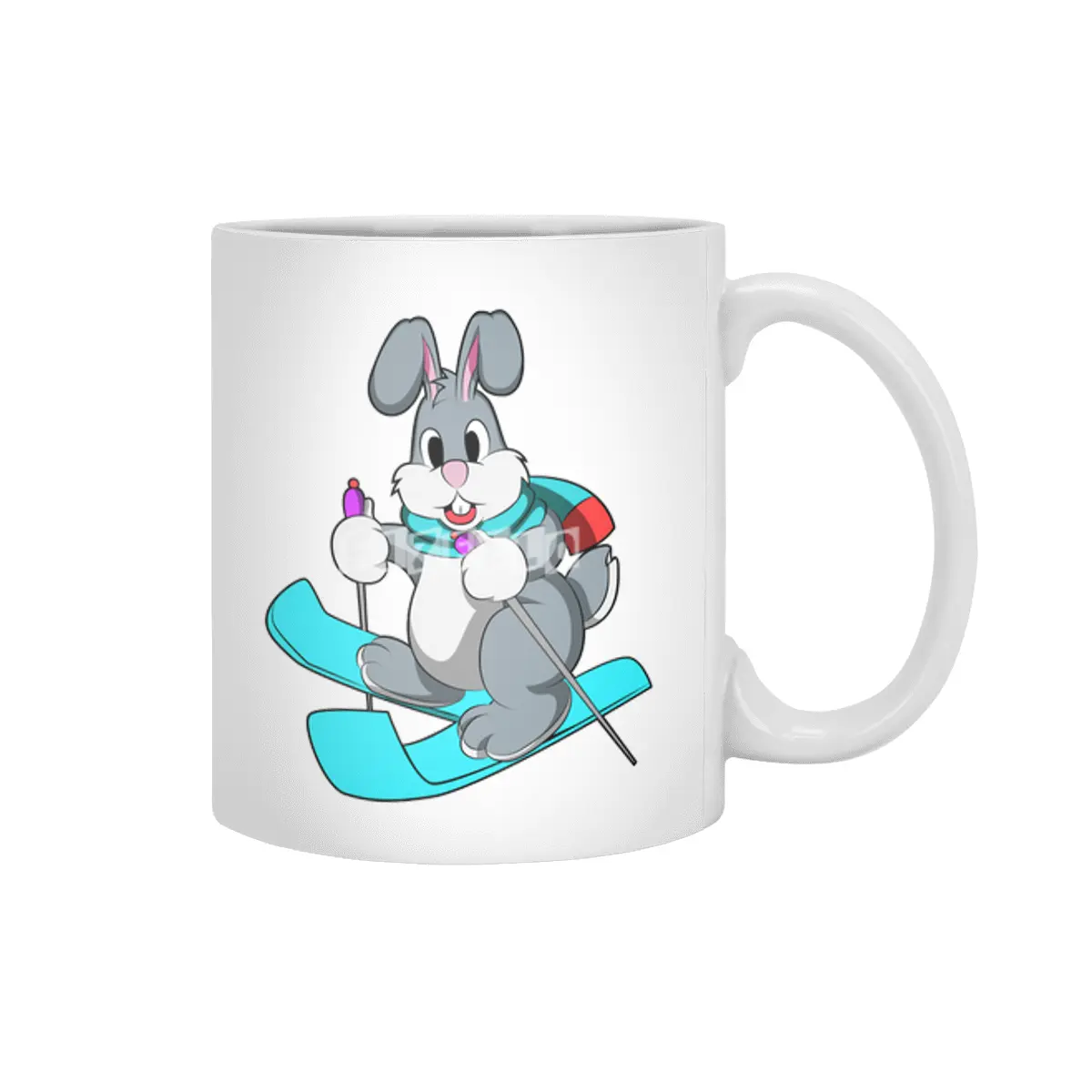 Rabbit as Skier with Skis Beyaz Kupa