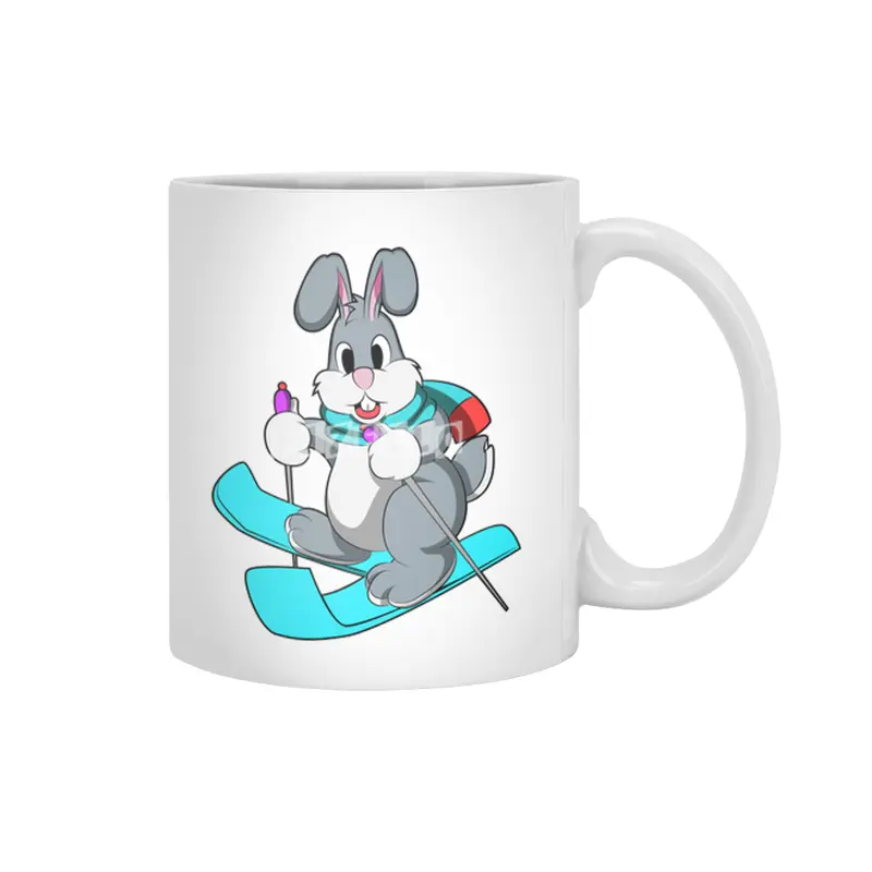 Rabbit as Skier with Skis Beyaz Kupa