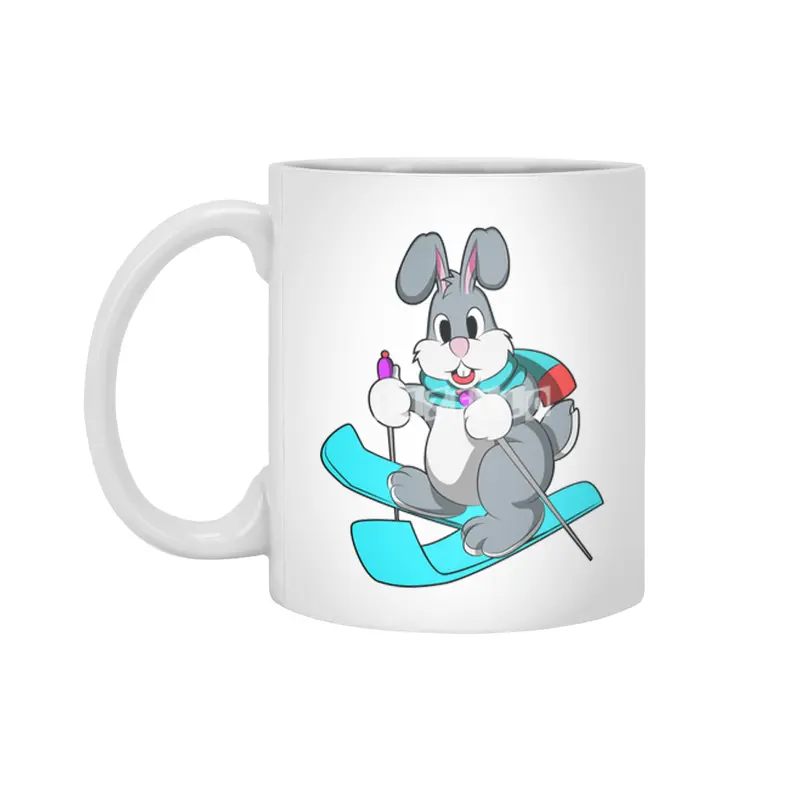 Rabbit as Skier with Skis Beyaz Kupa