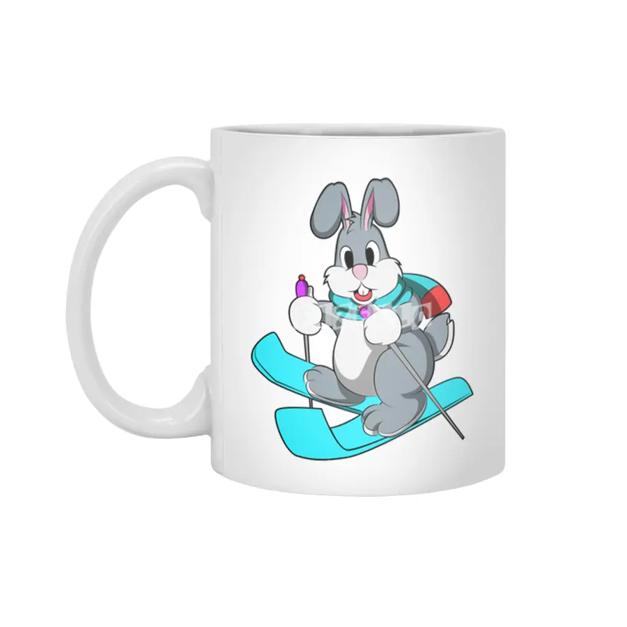 Rabbit as Skier with Skis Beyaz Kupa