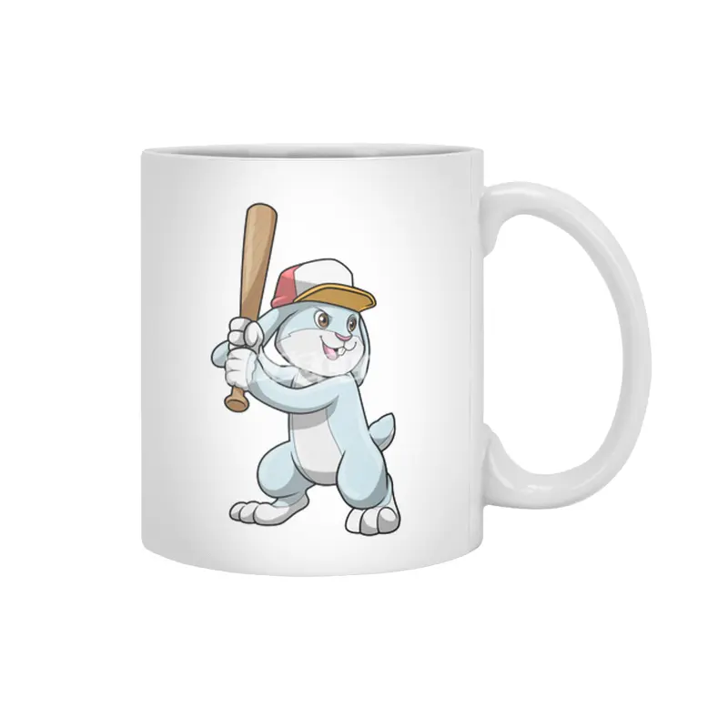 Rabbit at Baseball with Baseball bat Beyaz Kupa