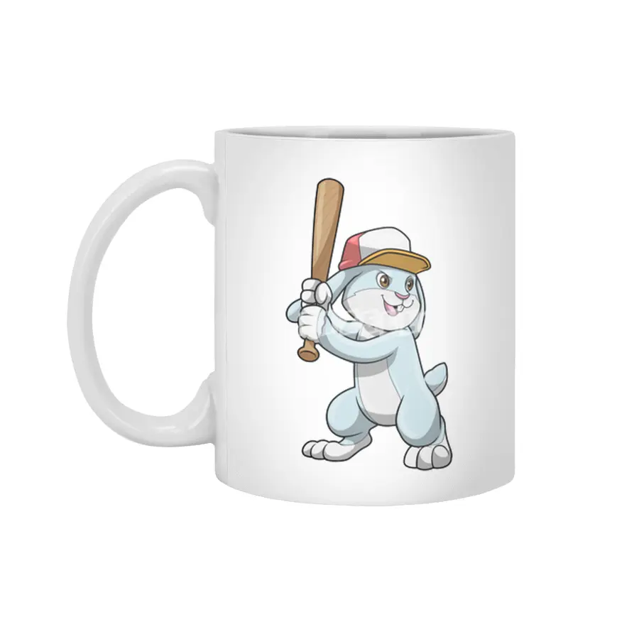 Rabbit at Baseball with Baseball bat Beyaz Kupa