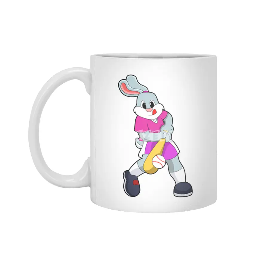 Rabbit at Baseball with Baseball bat Beyaz Kupa