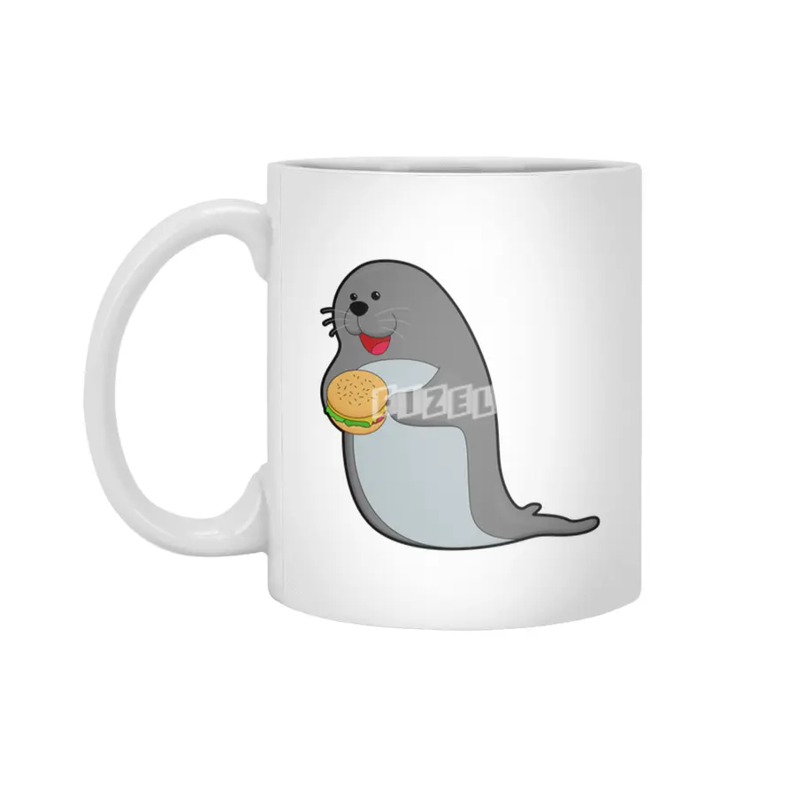 Seal at Eating with Burger Beyaz Kupa