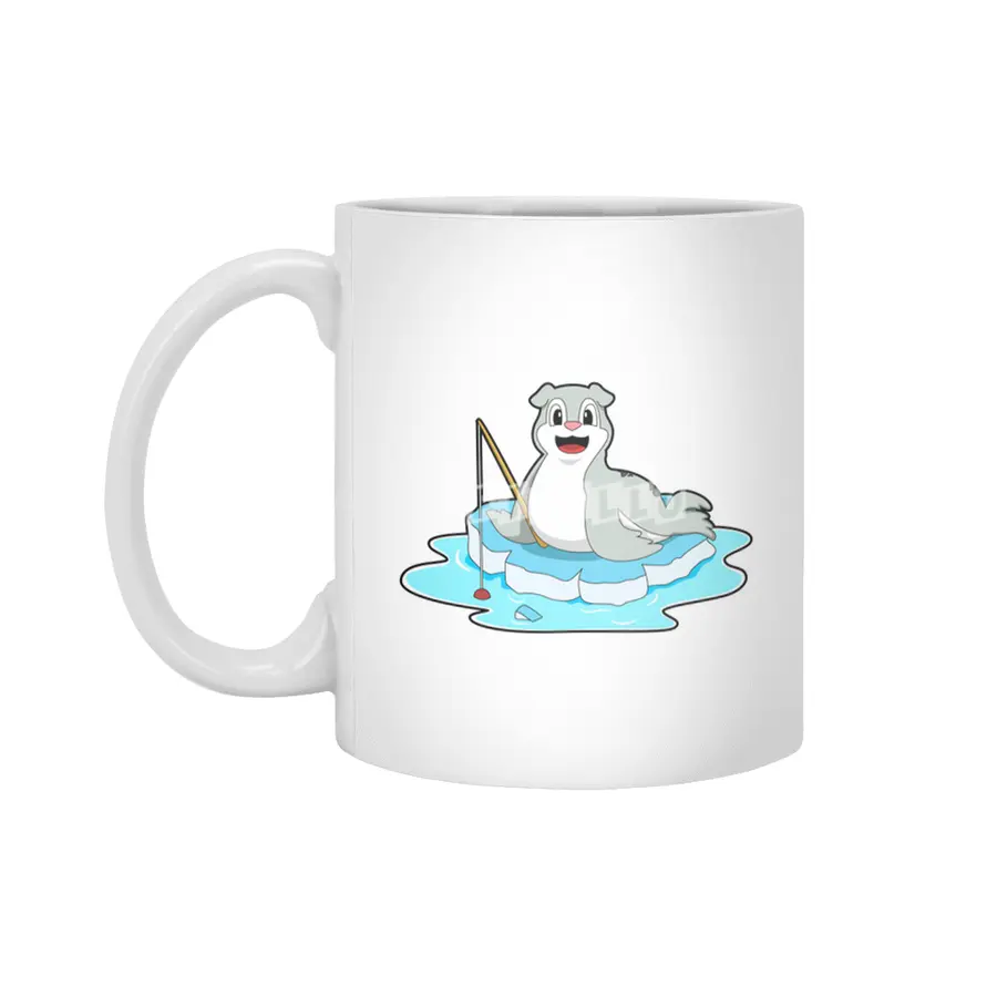 Seal at Fishing with Fishing rod Beyaz Kupa