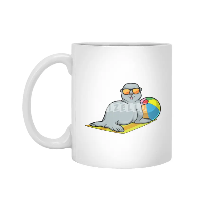 Seal at Sunbathing with Water polo & Sunglasses Beyaz Kupa