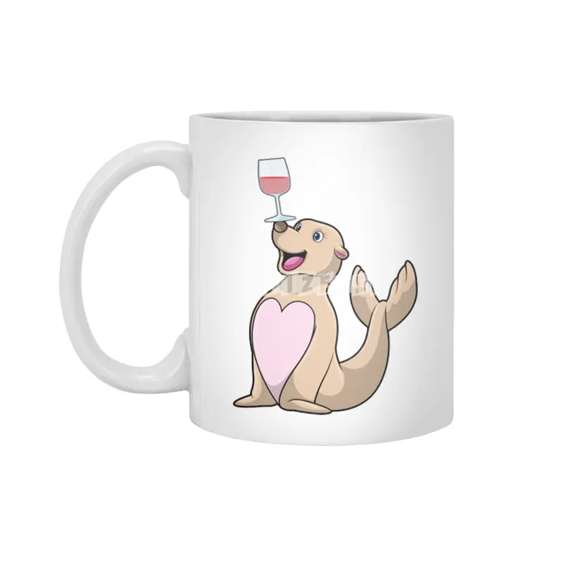 Seal with Glass of Red wine Beyaz Kupa