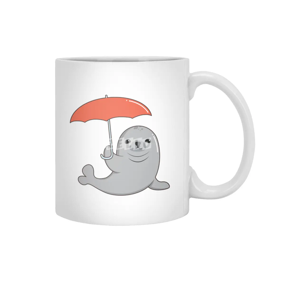 Seal with Umbrella Beyaz Kupa