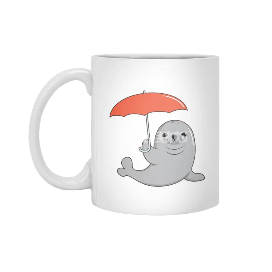 Seal with Umbrella Beyaz Kupa