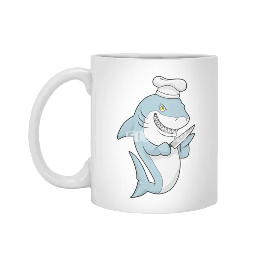 Shark as Cook with Knife Beyaz Kupa