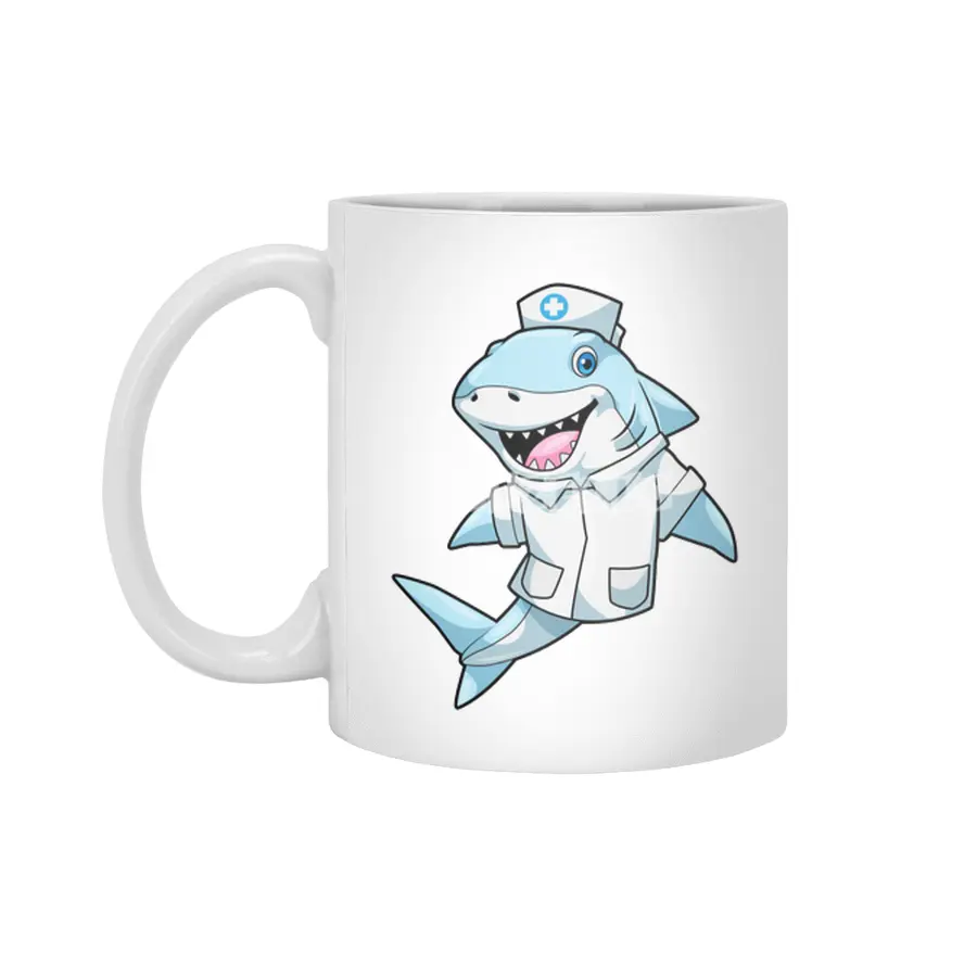 Shark as Nurse with Coat Beyaz Kupa