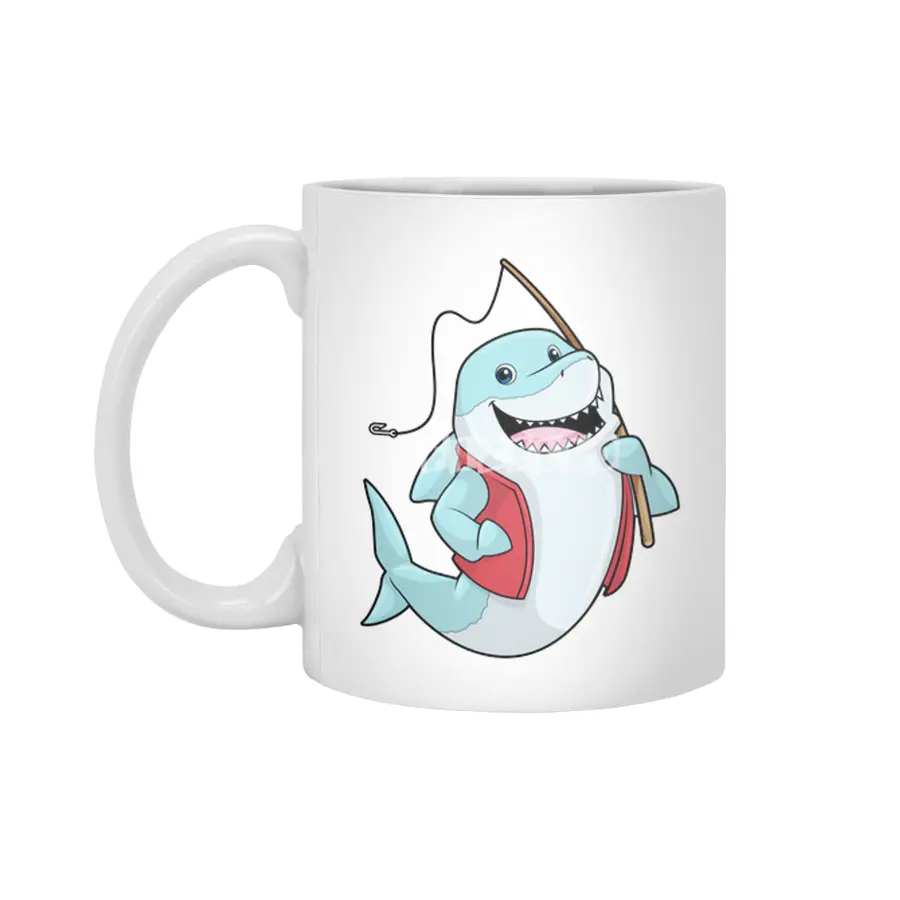 Shark at Fishing with Fishing rod Beyaz Kupa
