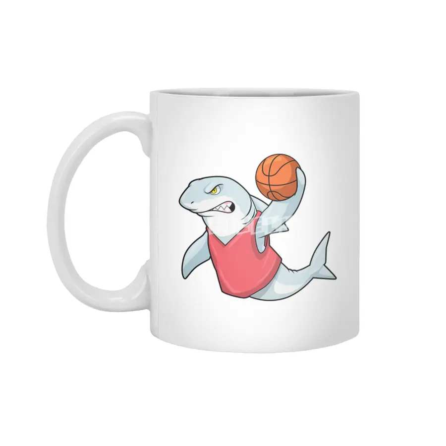Shark at Sports with Basketball Beyaz Kupa