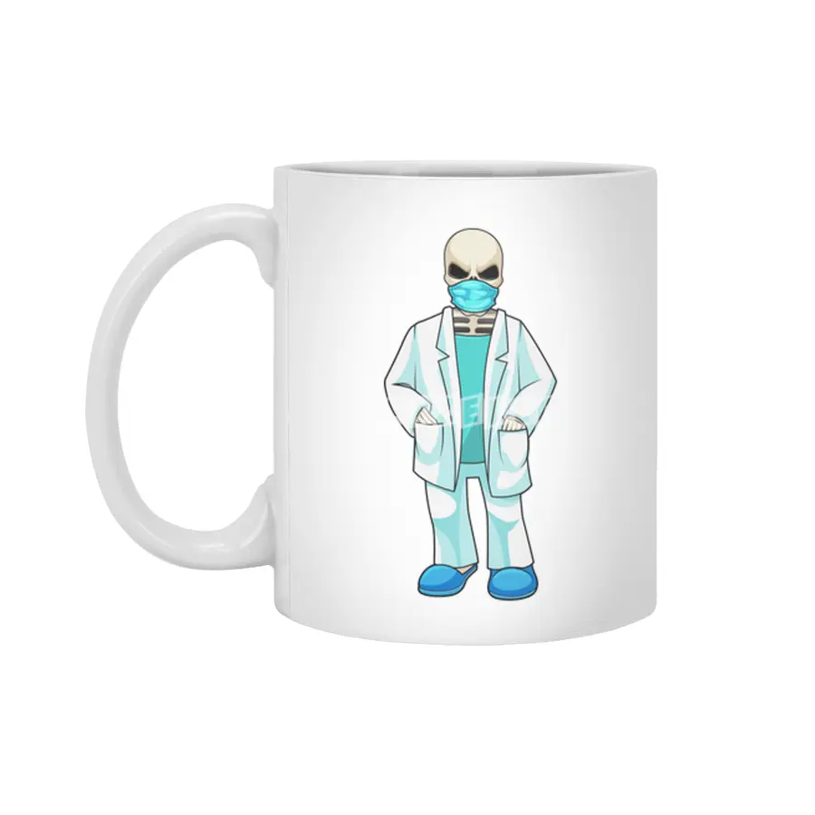 Skeleton as Doctor with Face mask Beyaz Kupa