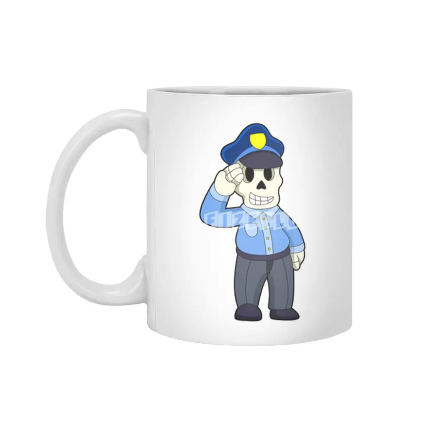 Skeleton as Police officer with Police hat Beyaz Kupa