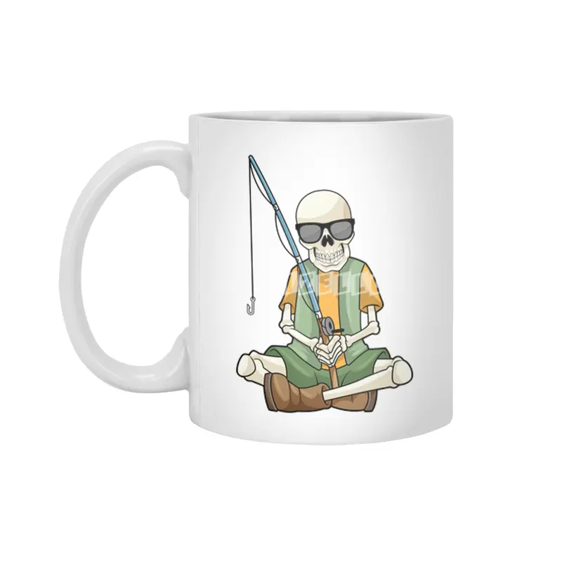 Skeleton at Fishing with Fishing rod Beyaz Kupa
