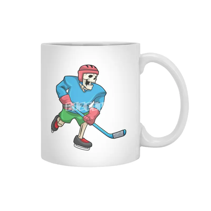 Skeleton at Ice hockey with Ice hockey stick Beyaz Kupa