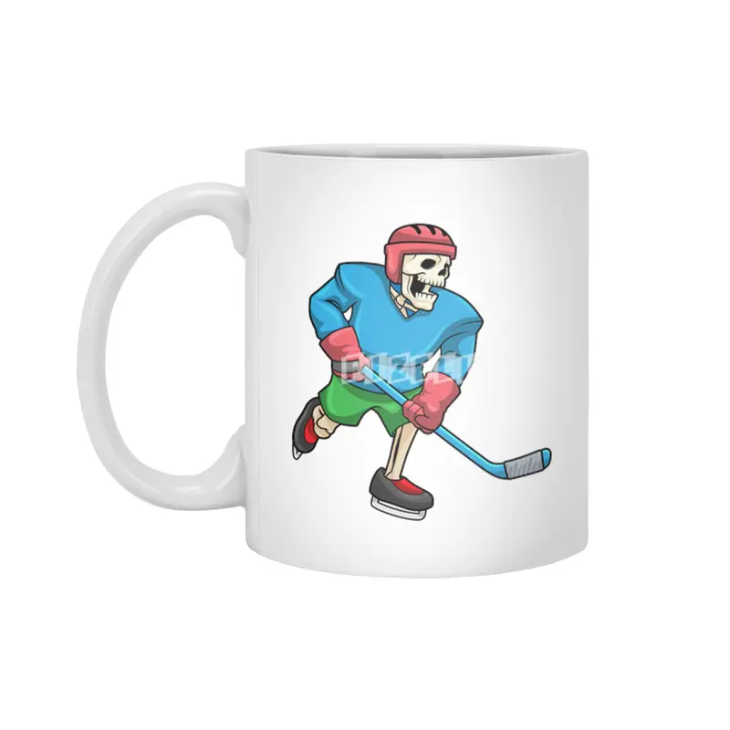 Skeleton at Ice hockey with Ice hockey stick Beyaz Kupa