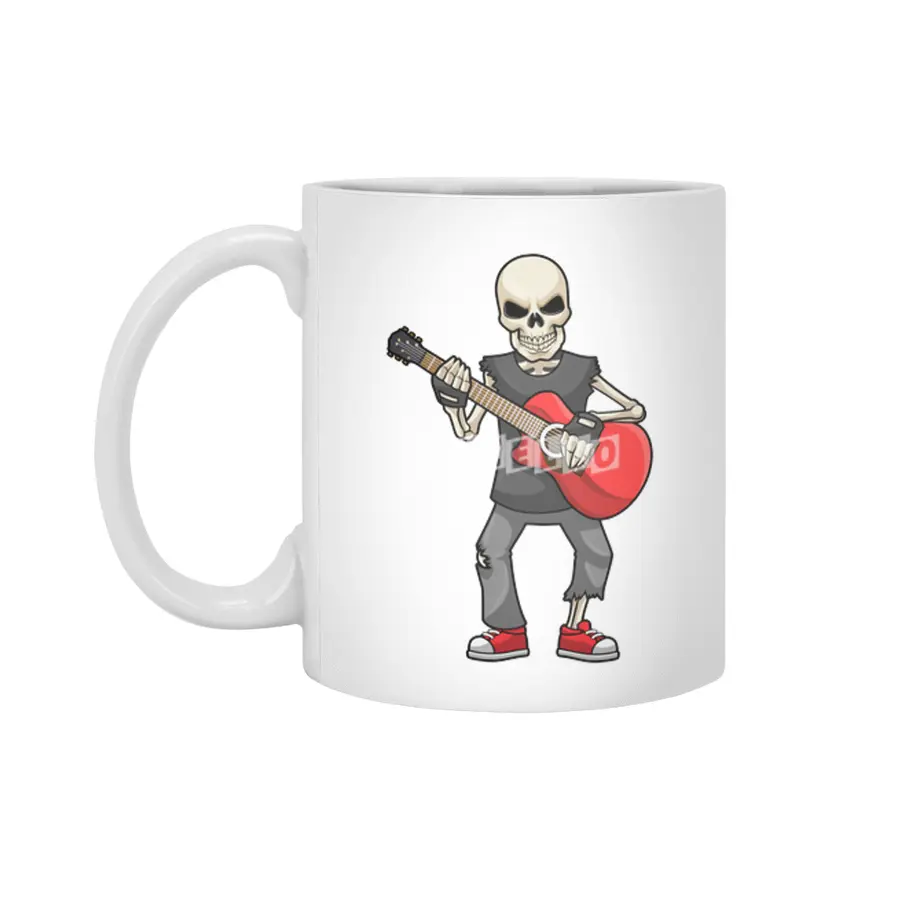 Skeleton at Music with Guitar Beyaz Kupa
