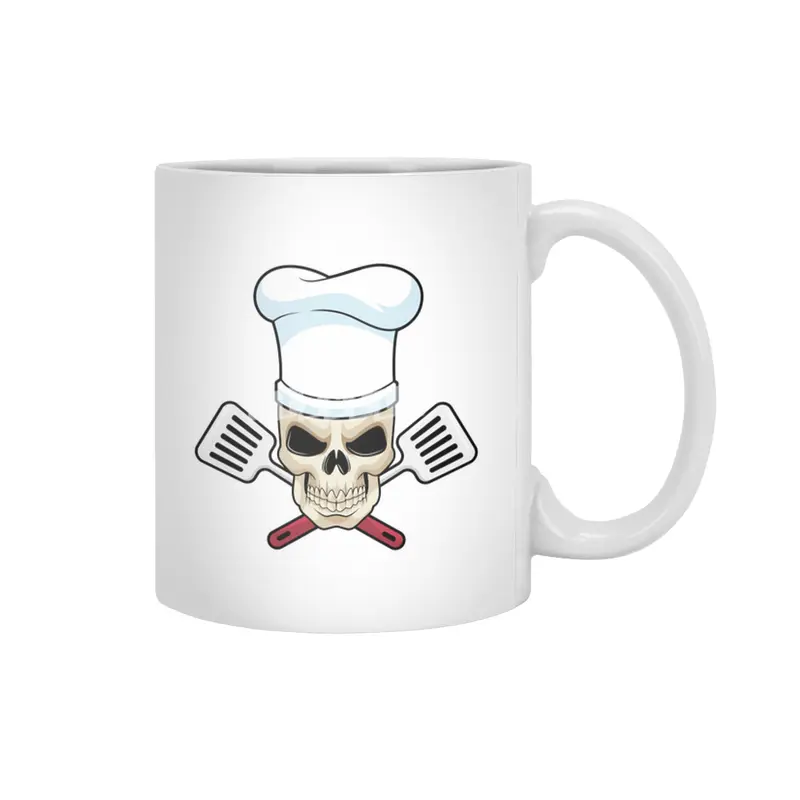 Skull as Cook with Cooking hat Beyaz Kupa