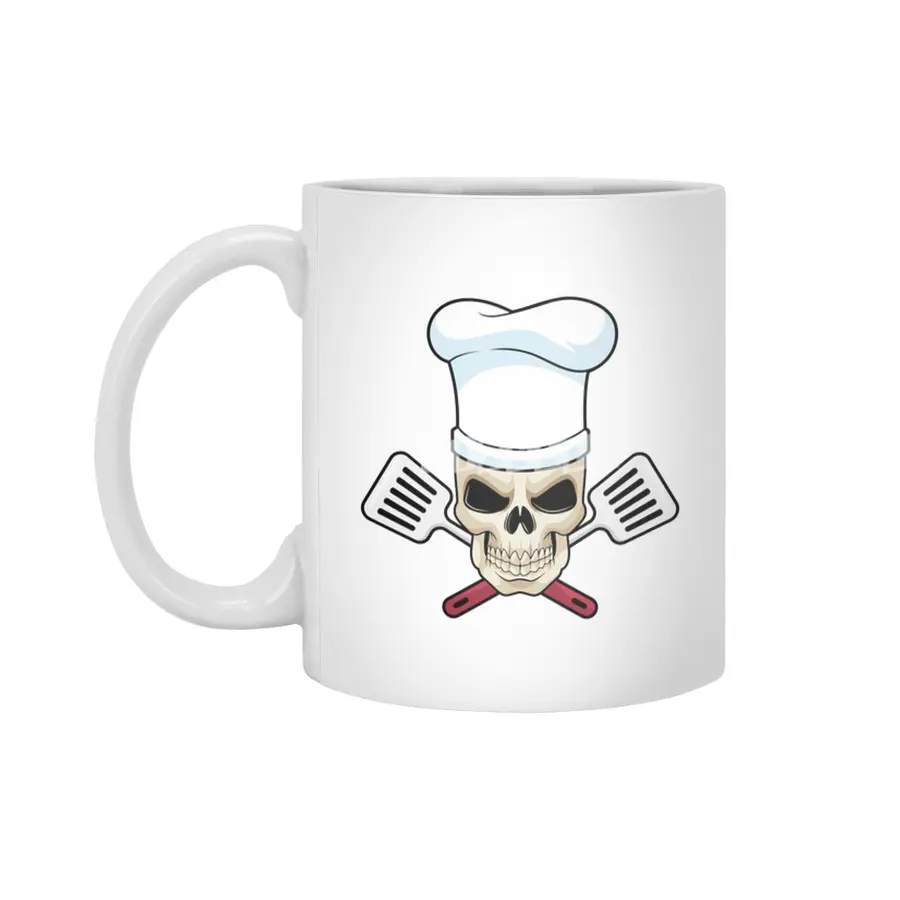 Skull as Cook with Cooking hat Beyaz Kupa