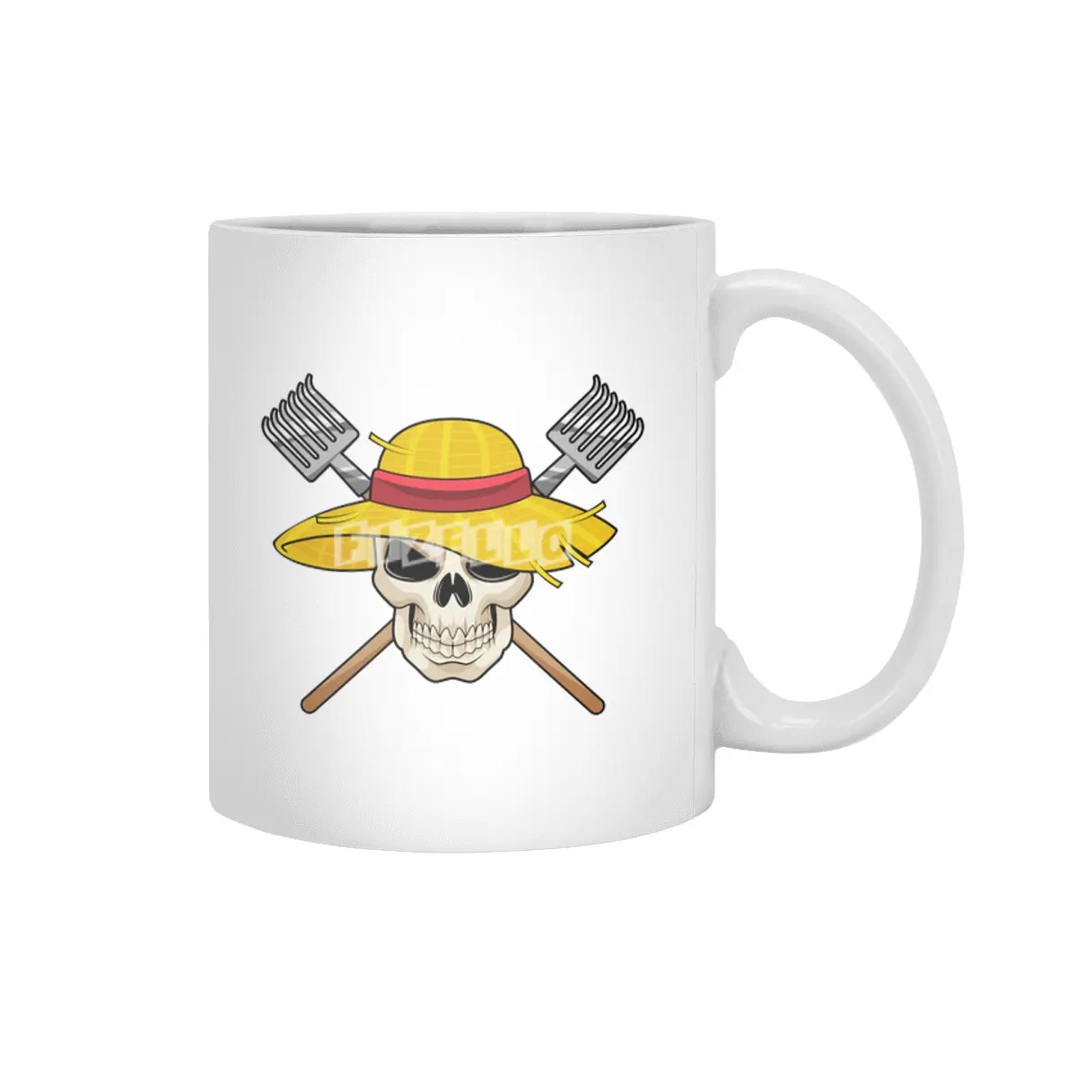 Skull with Hat as Farmer with Rake Beyaz Kupa