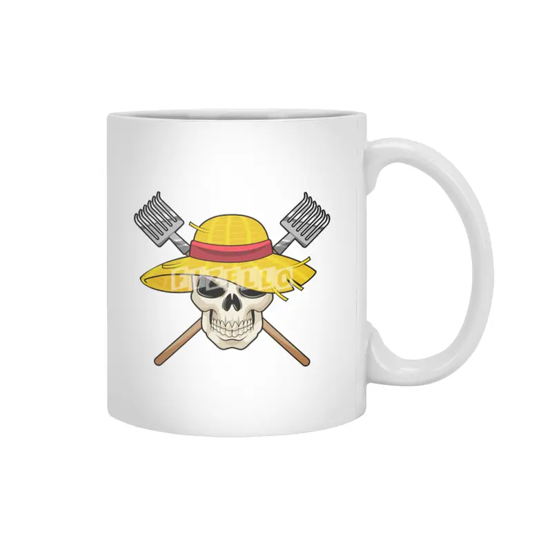 Skull with Hat as Farmer with Rake Beyaz Kupa