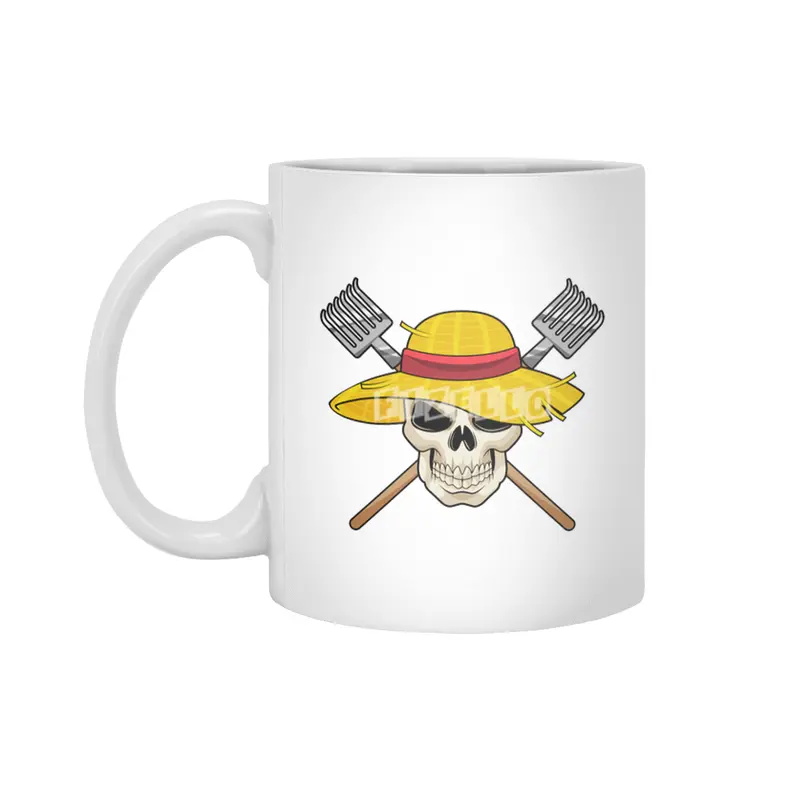 Skull with Hat as Farmer with Rake Beyaz Kupa