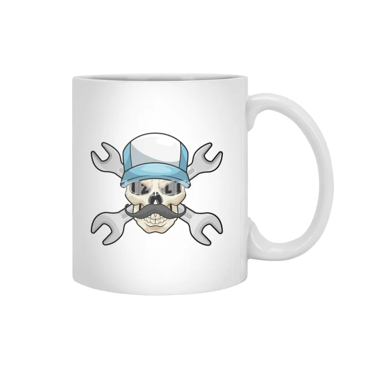 Skull with Mustache & Wrench Beyaz Kupa
