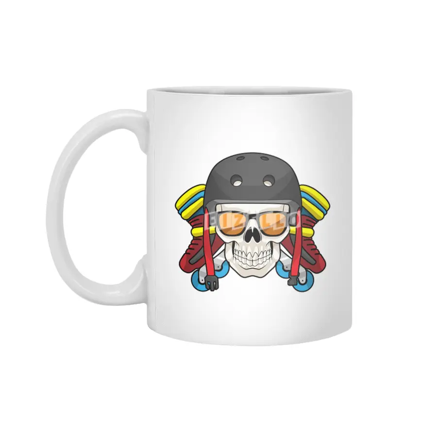 Skull with Sunglasses & Inline skates Beyaz Kupa