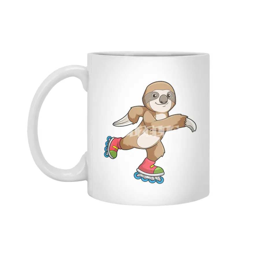 Sloth as Skater with Inline skates Beyaz Kupa