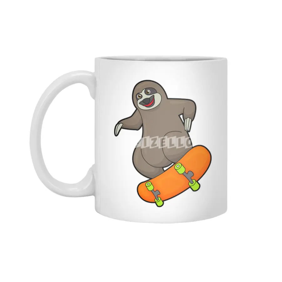 Sloth as Skater with Skateboard Beyaz Kupa