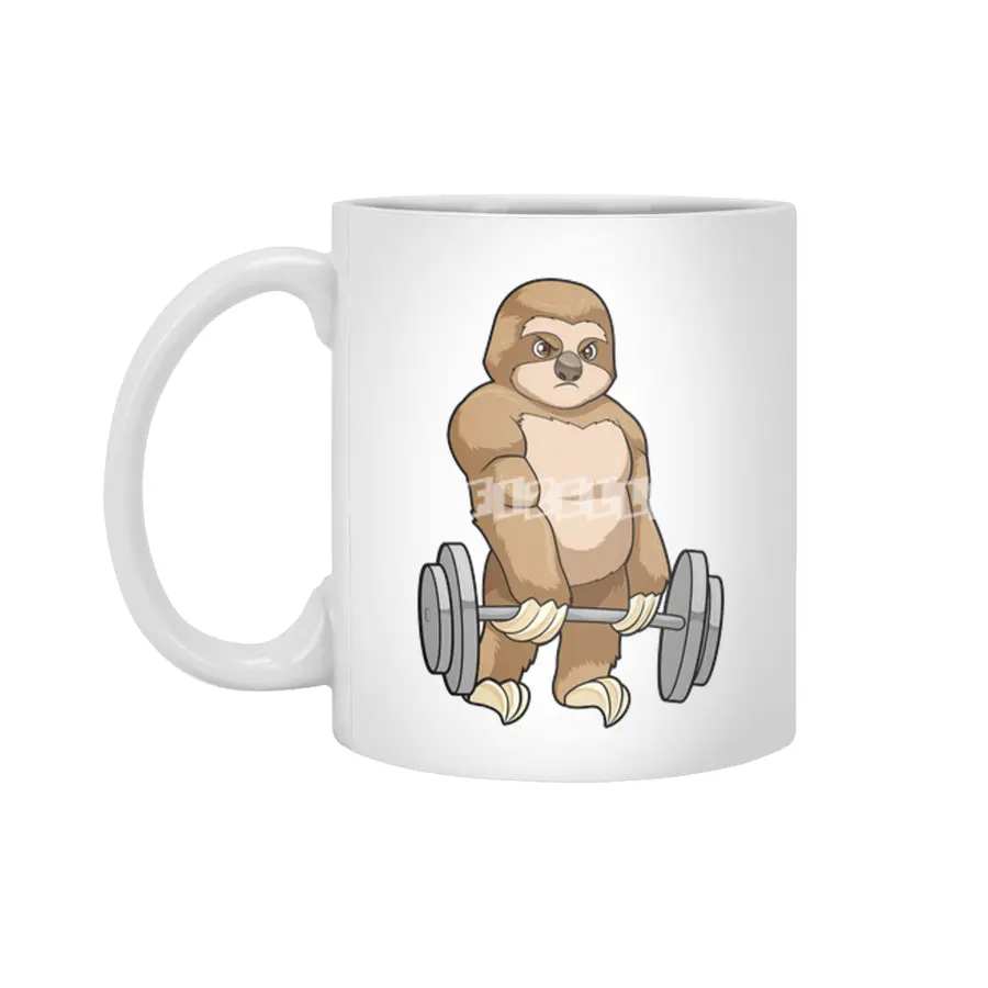 Sloth at Bodybuilding with Barbell Beyaz Kupa
