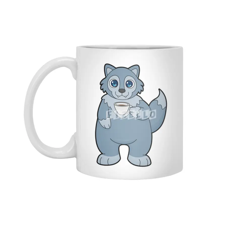 Wolf with Cup of Coffee Beyaz Kupa