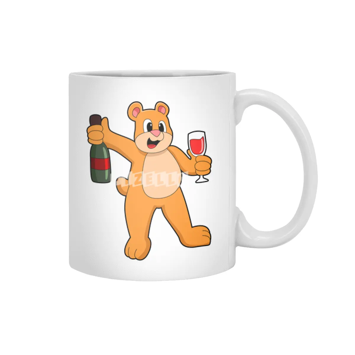 Bear with Glass of Wine & Bottle Wine Beyaz Kupa