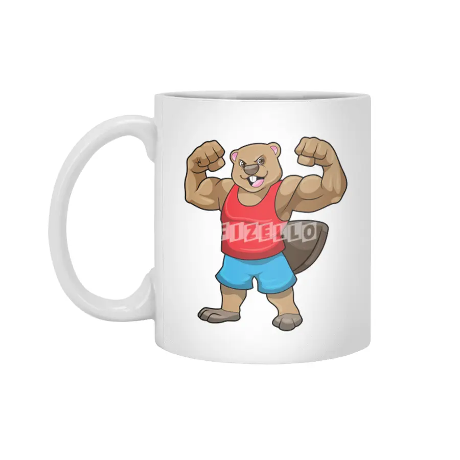 Beaver as Bodybuilder with big Upper arms Beyaz Kupa