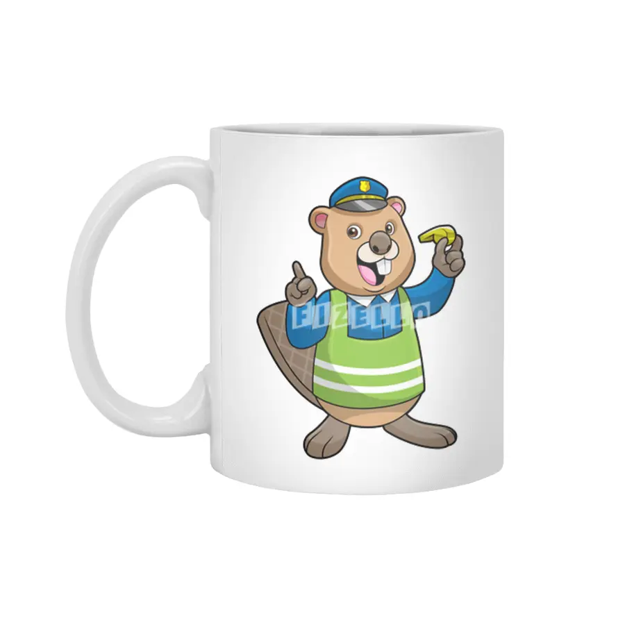 Beaver as Police officer with Whistle Beyaz Kupa