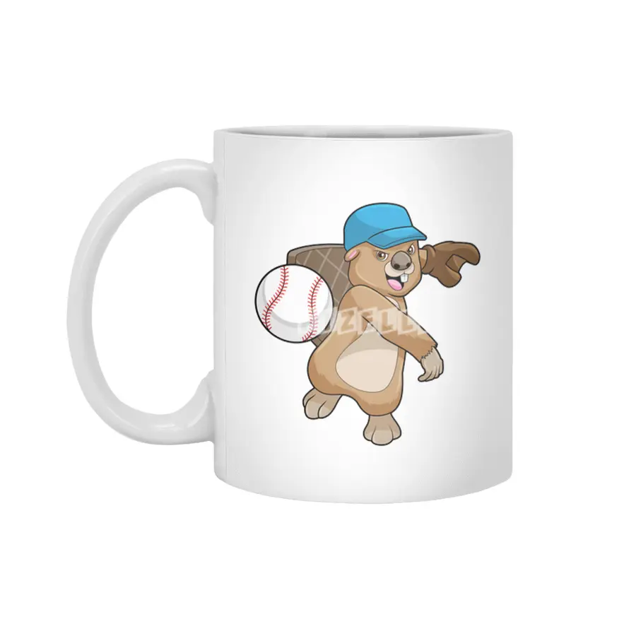 Beaver at Baseball Sports with Cap Beyaz Kupa