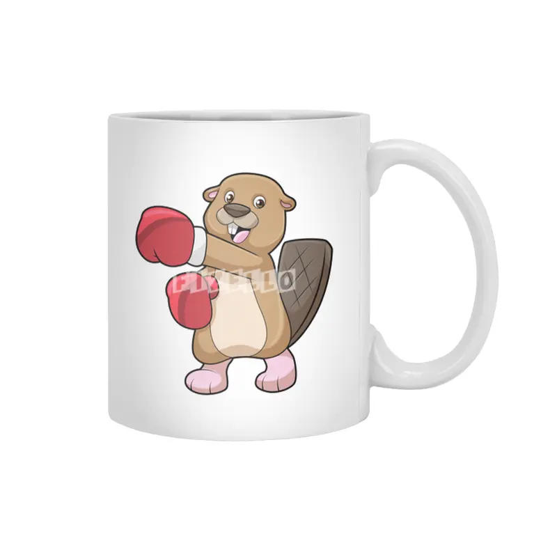 Beaver at Boxing with Boxing gloves Beyaz Kupa