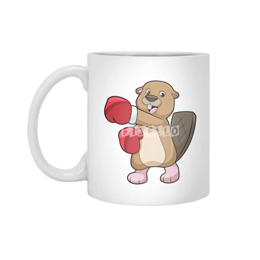 Beaver at Boxing with Boxing gloves Beyaz Kupa