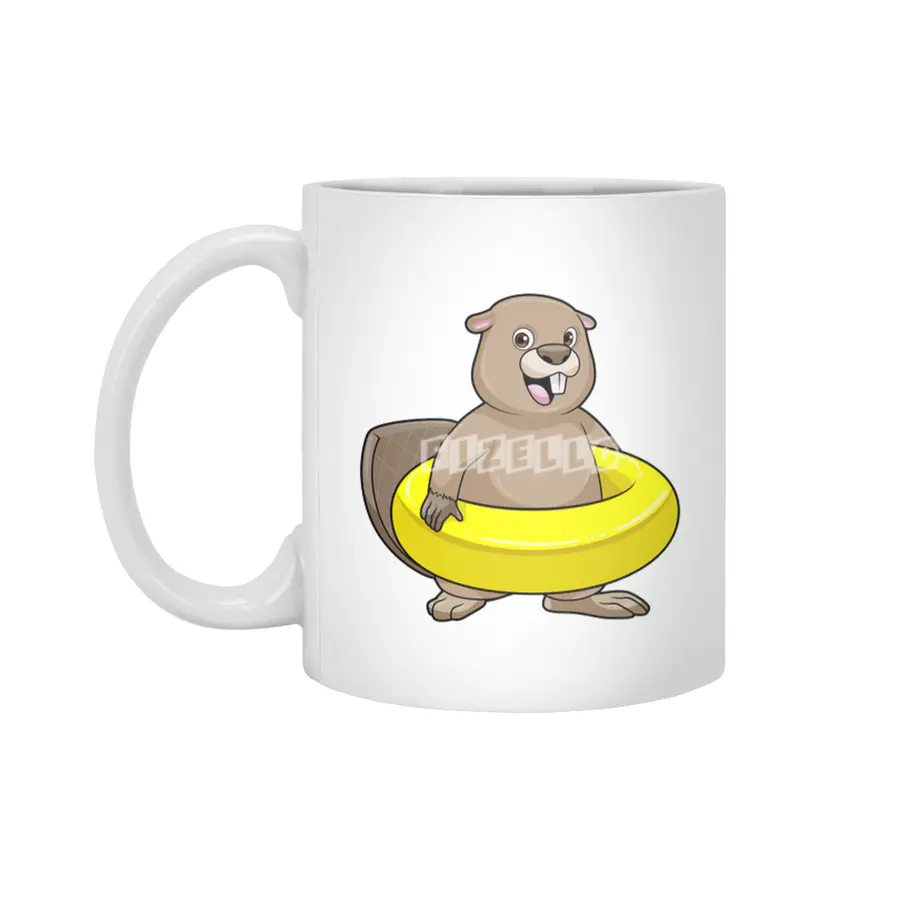 Beaver at Swimming with Swim ring Beyaz Kupa