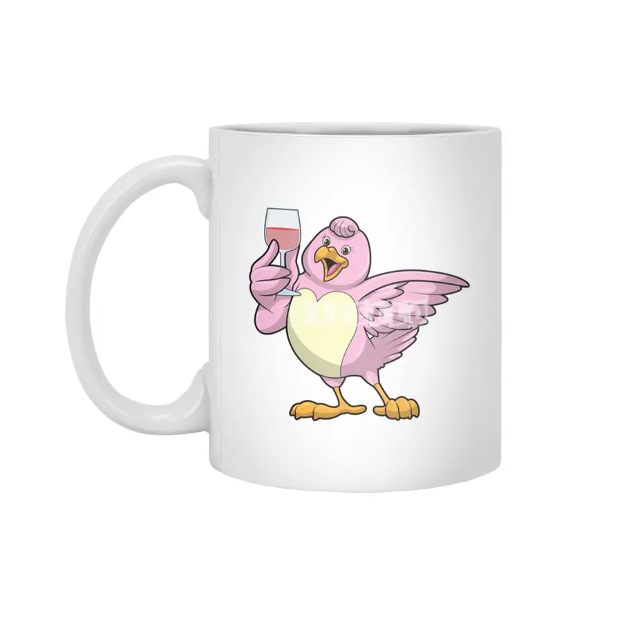 Bird with Glass of Red wine Beyaz Kupa