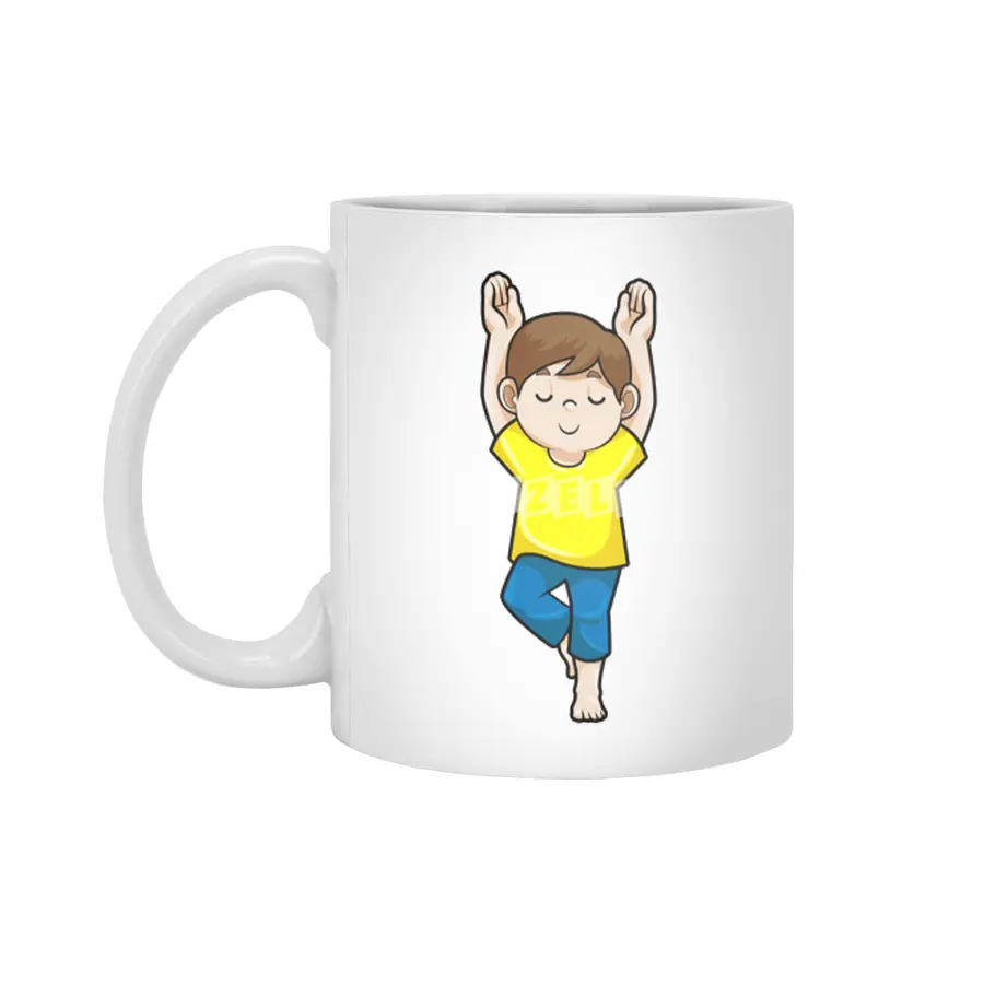 Boy at Yoga Stretching exercises Beyaz Kupa