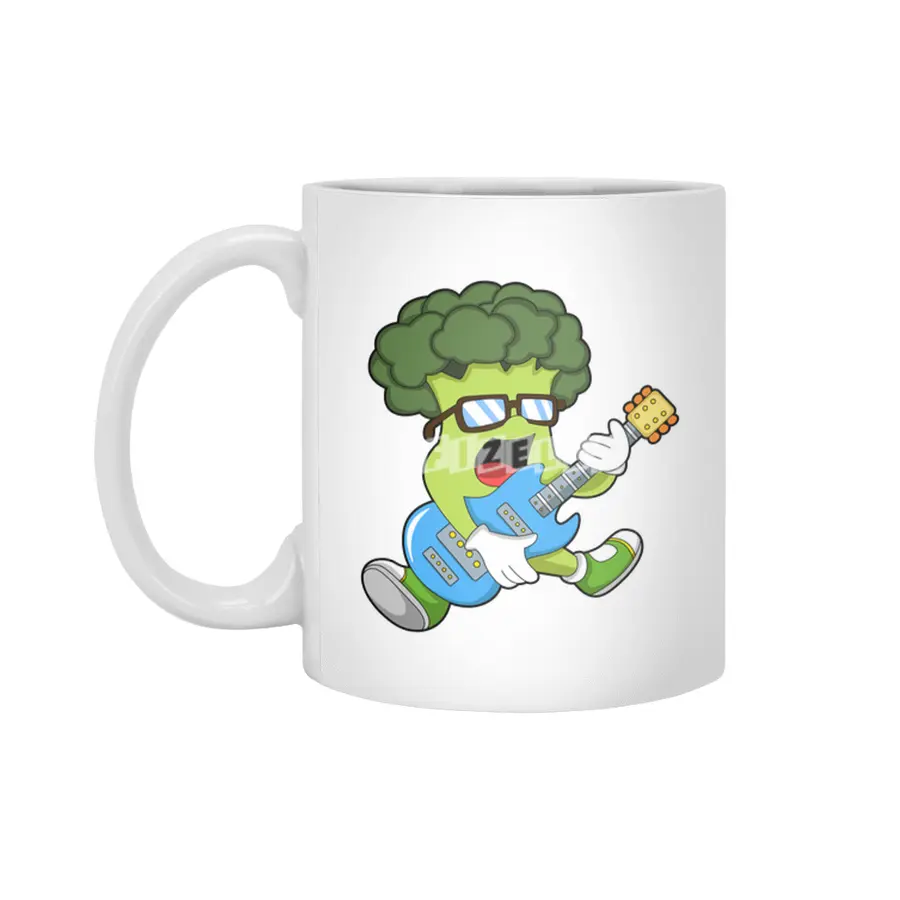 Broccoli as Musician with Guitar Beyaz Kupa
